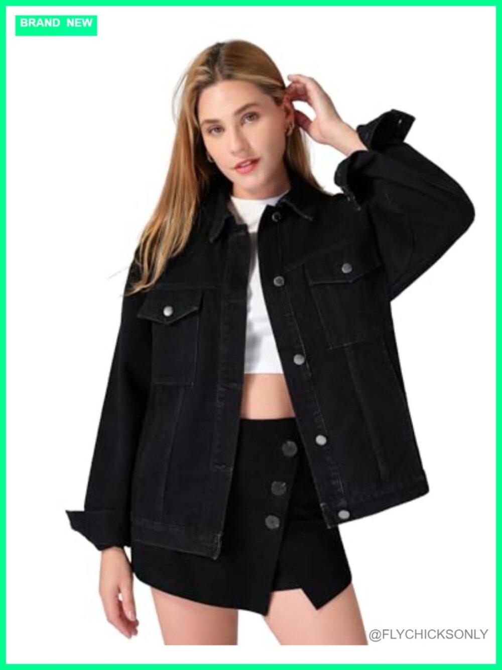 Oversized Denim Jacket Long Sleeve Button Up Trucker Coat